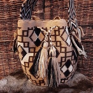 Wayuu Mochila Bucket Bag Tassels Aztec Boho Festival Southwestern Western 70s